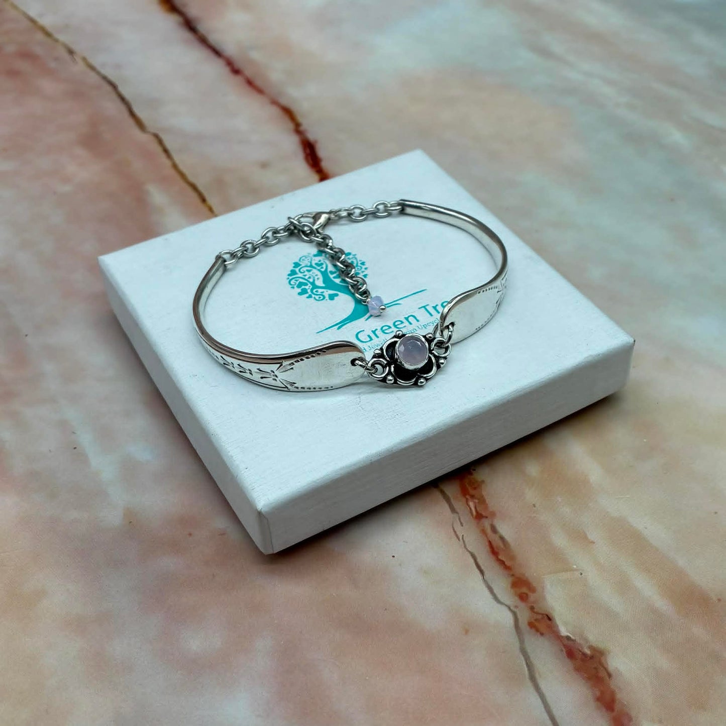 Adjustable Vintage Spoon Bracelets with Crystal Charms | Sterling Silver & Silver Plated | Various Designs