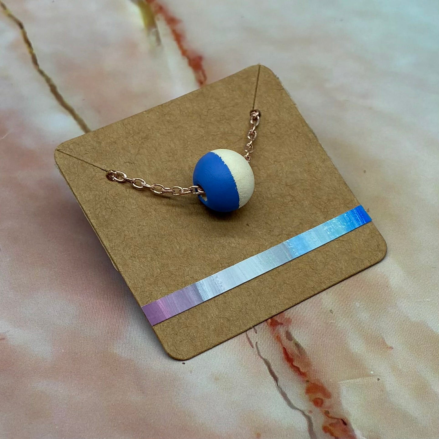 Wooden Bead Necklaces | Hand Painted | Silver Plated or Rose Gold Plated Chains