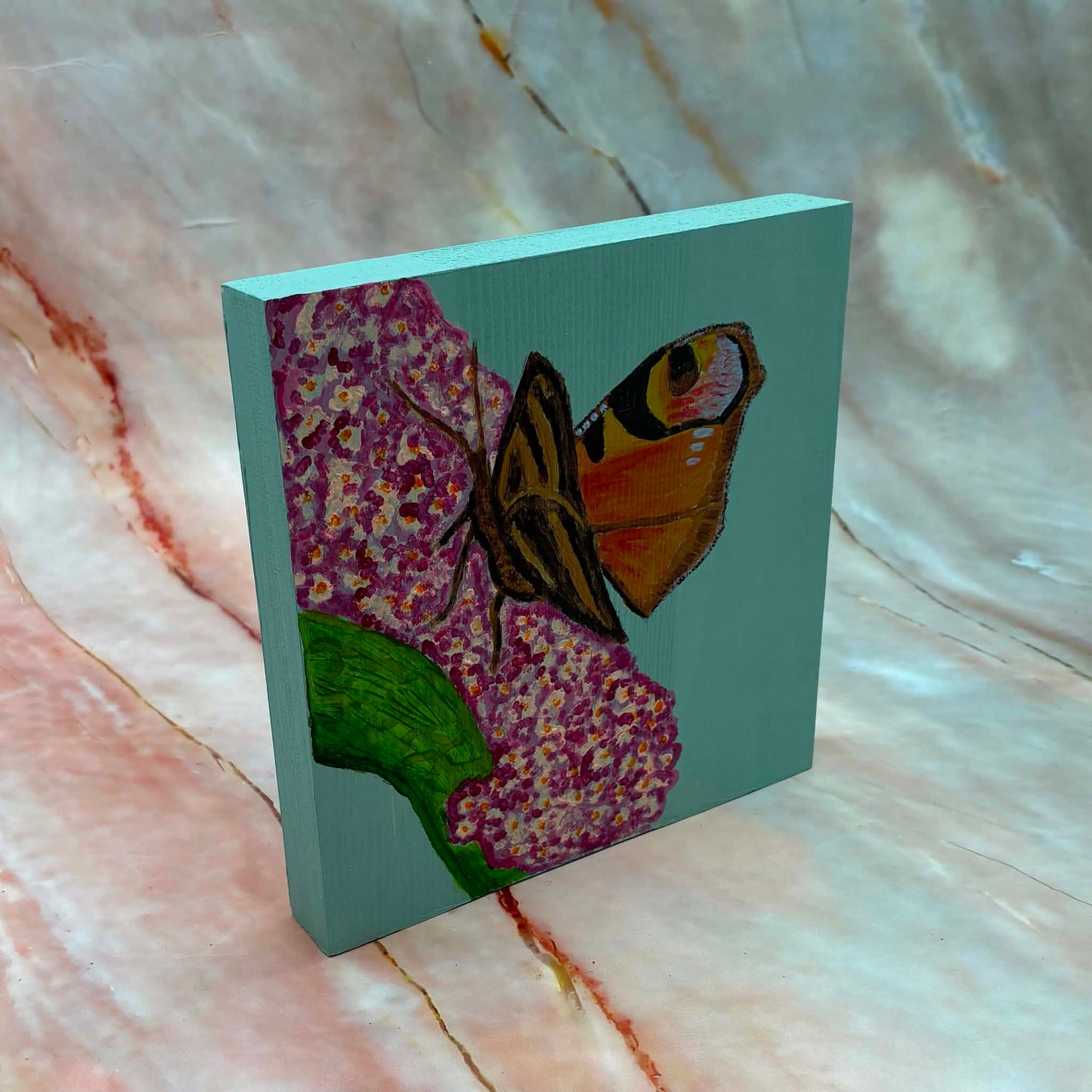 Butterfly on Buddleia| Original Painting | Acrylic on Wood | 15 x 15 cm