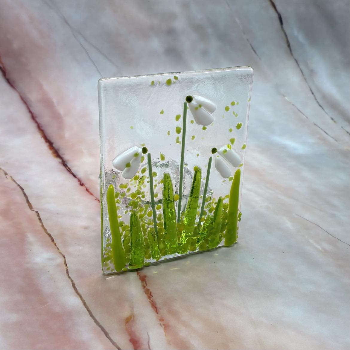 Flower Tealight Holders | Fused Glass | Snow Drops