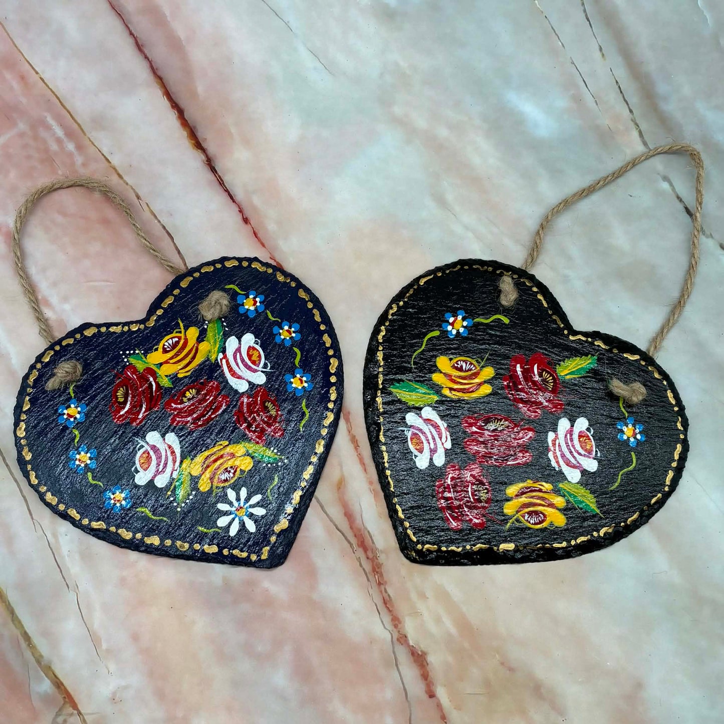 Hand Painted Hanging Hearts | Slate & Enamel | 2 Designs