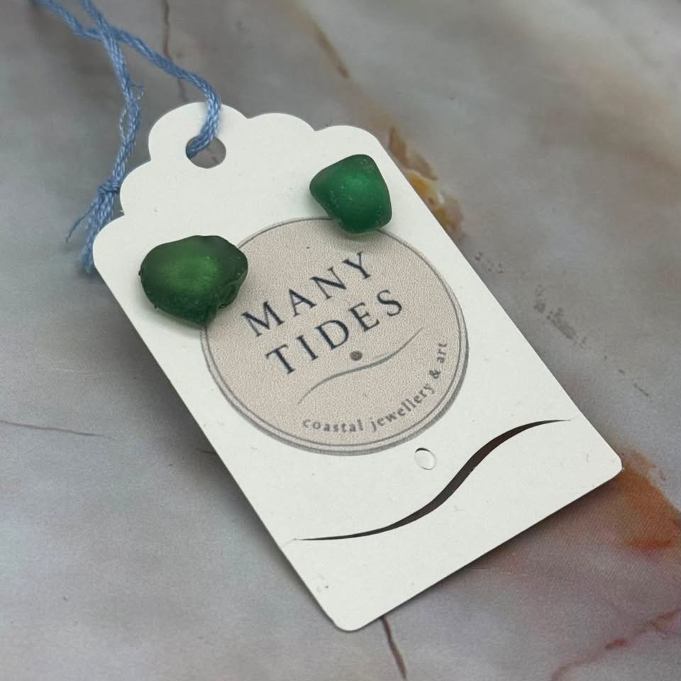 Seaglass Stud Earrings| Silver Plated