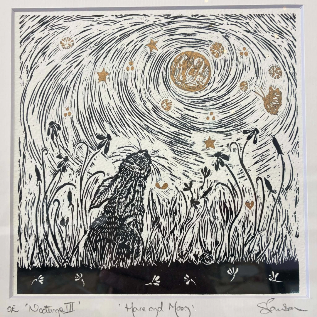 Nocturne I, II & III | Open Edition Framed Lino Prints of Badger, Fox & Hare