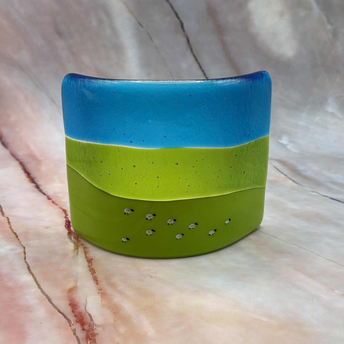 Fields of Sheep | Fused Glass | Freestanding Candle Curve