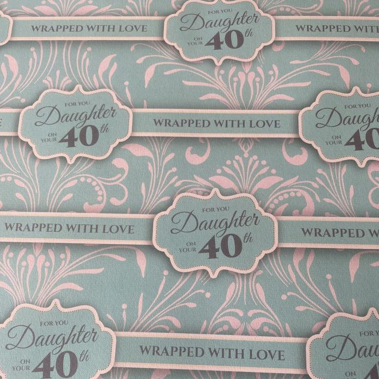 Daughter 40th Gift wrapping paper x 1 sheet with 2 matching tags green vintage birthday - Out of the ORDinary Online
