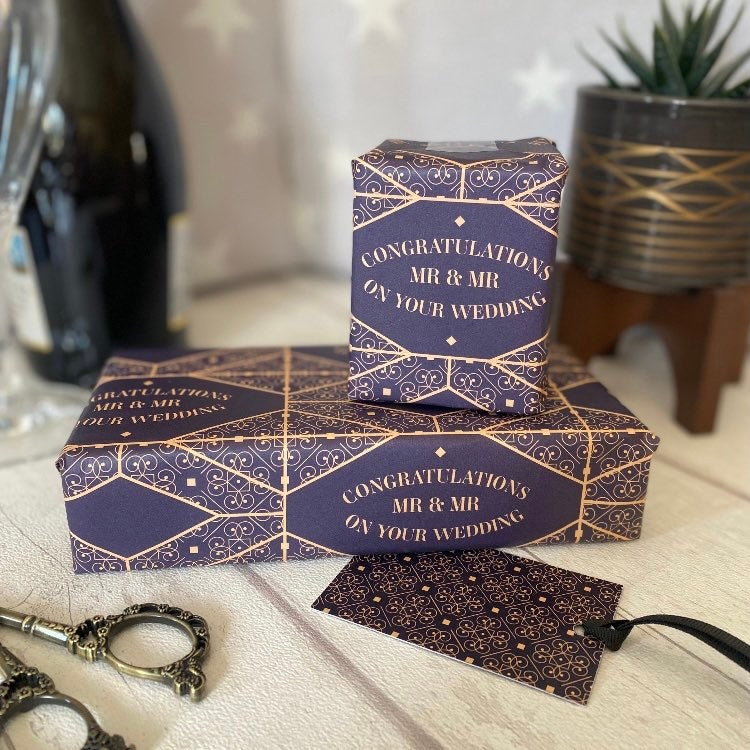 Mr & Mr | Wedding Gift Wrapping Paper | 500mm x 700mm | Matching Tag