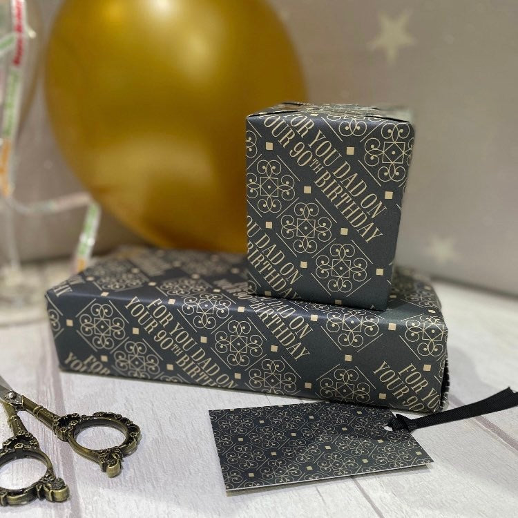 Dad 90th | Gift Wrapping Paper | 500mm x 700mm | Matching Tag
