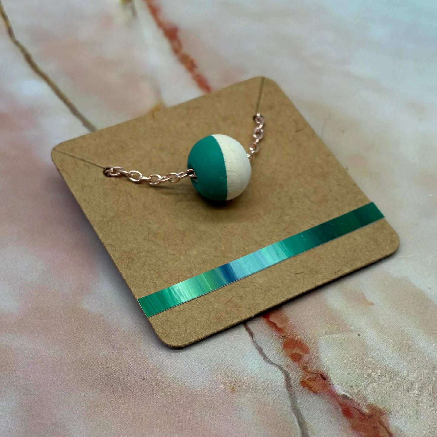 Wooden Bead Necklaces | Hand Painted | Silver Plated or Rose Gold Plated Chains