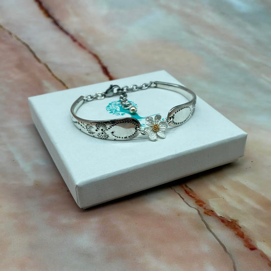 Adjustable Vintage Spoon Bracelets with Charm |  Silver Plated | Daisy