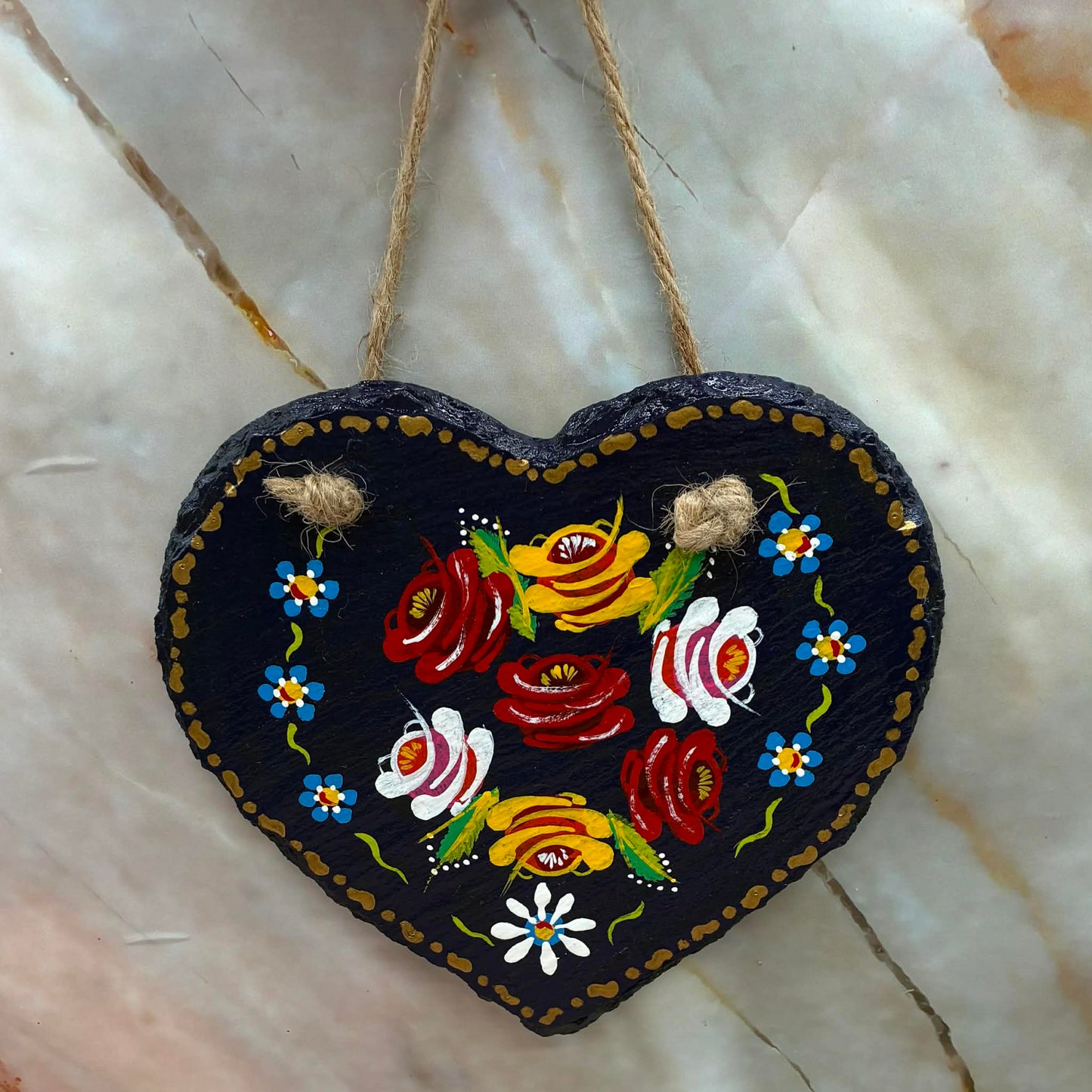 Hand Painted Hanging Hearts | Slate & Enamel | 2 Designs