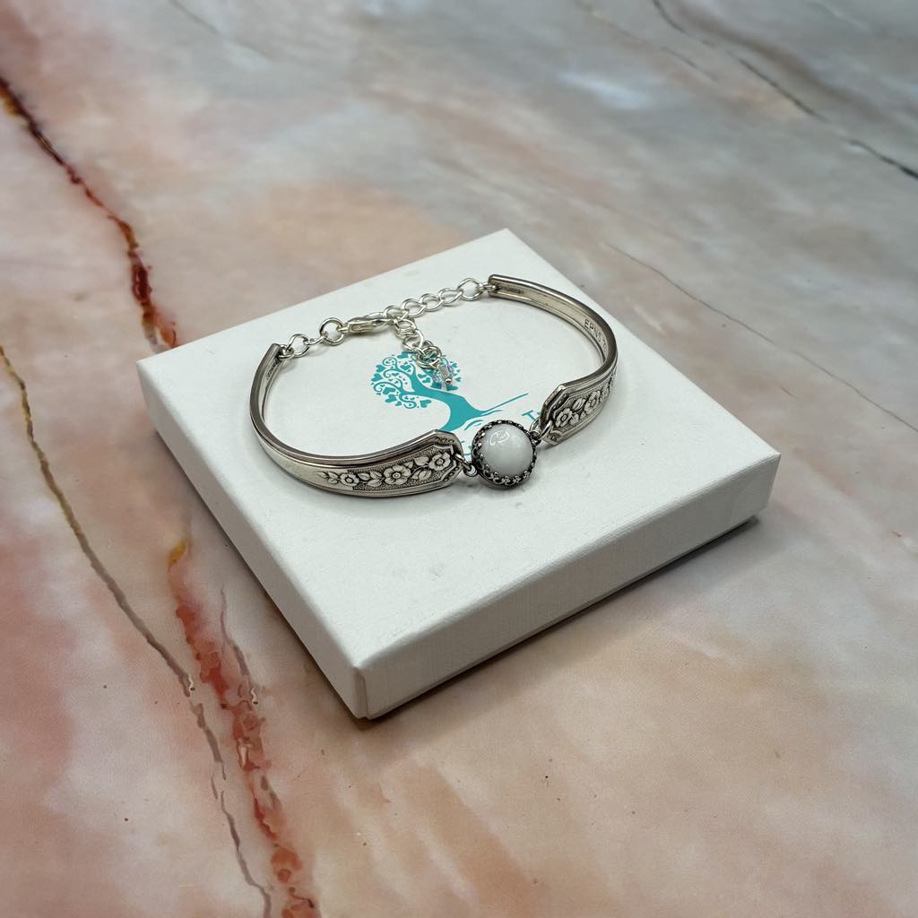 Adjustable Vintage Spoon Bracelets with Crystal Charms | Sterling Silver & Silver Plated | Various Designs