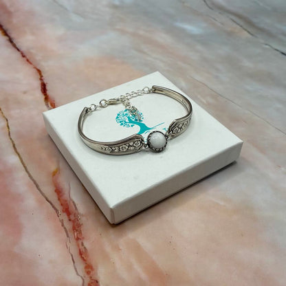 Adjustable Vintage Spoon Bracelets with Crystal Charms | Sterling Silver & Silver Plated | Various Designs