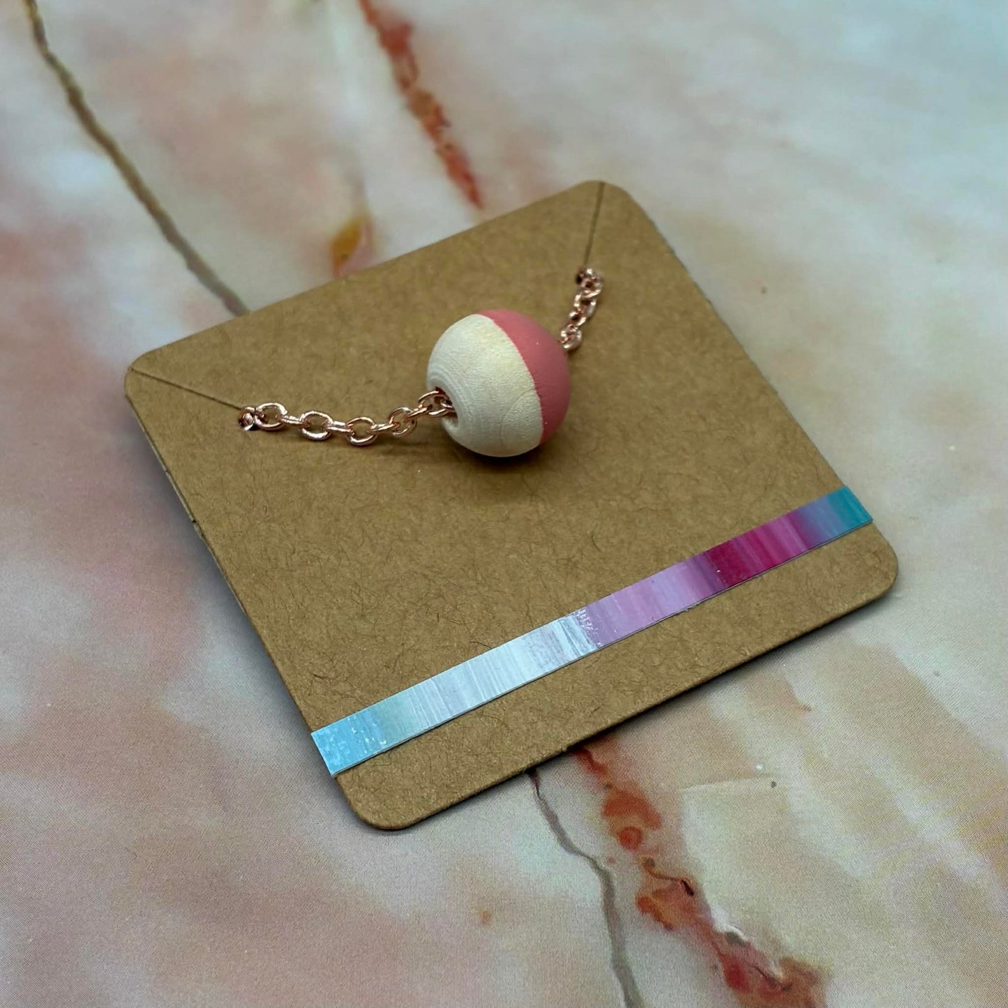 Wooden Bead Necklaces | Hand Painted | Silver Plated or Rose Gold Plated Chains