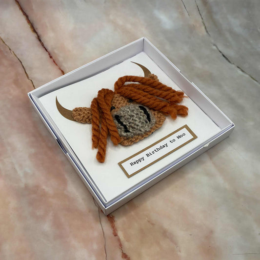 Handmade Knitted Highland Cow Cards | Boxed