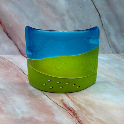Fields of Sheep | Fused Glass | Freestanding Candle Curve