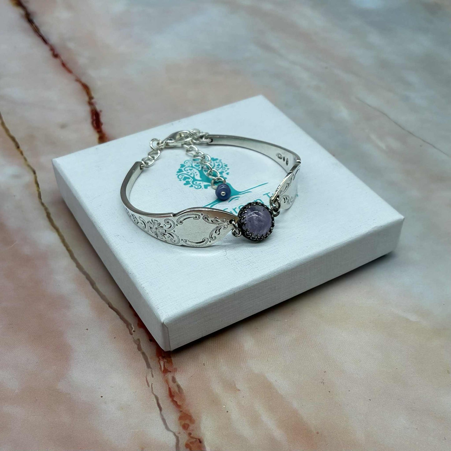 Adjustable Vintage Spoon Bracelets with Crystal Charms | Sterling Silver & Silver Plated | Various Designs