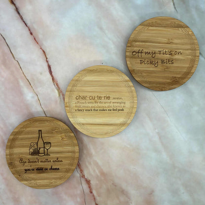 Wooden Charcuterie Wine Topper | Laser Etched | 3 Designs