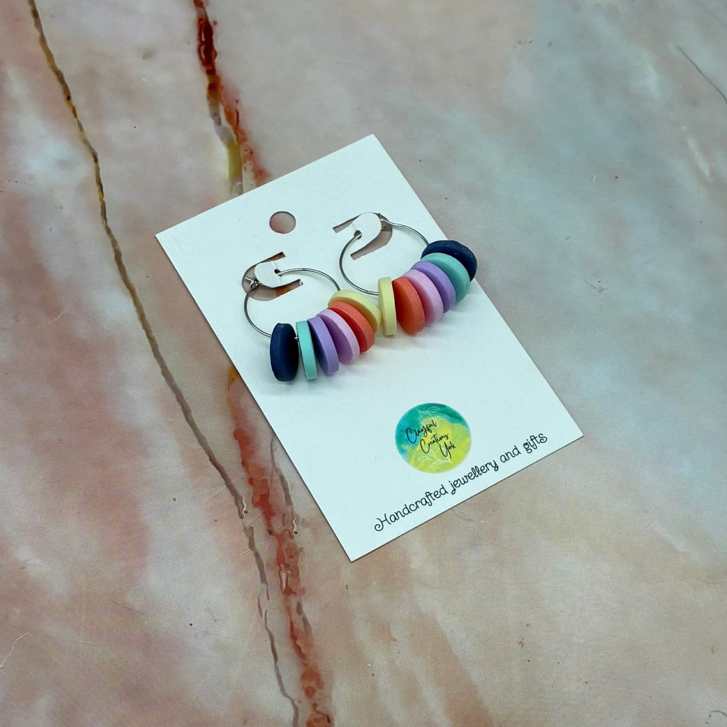 Handcrafted Drop Hoop Earrings | Hypoallergenic | Choose Your Colour!