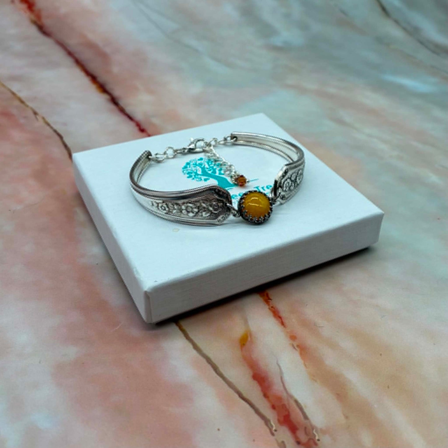 Adjustable Vintage Spoon Bracelets with Crystal Charms | Sterling Silver & Silver Plated | Various Designs