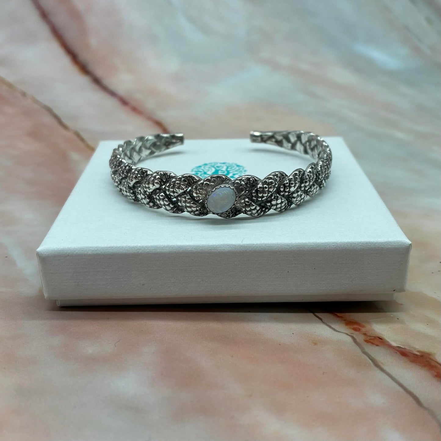 Silver Sugar Tong Bangle | Opal