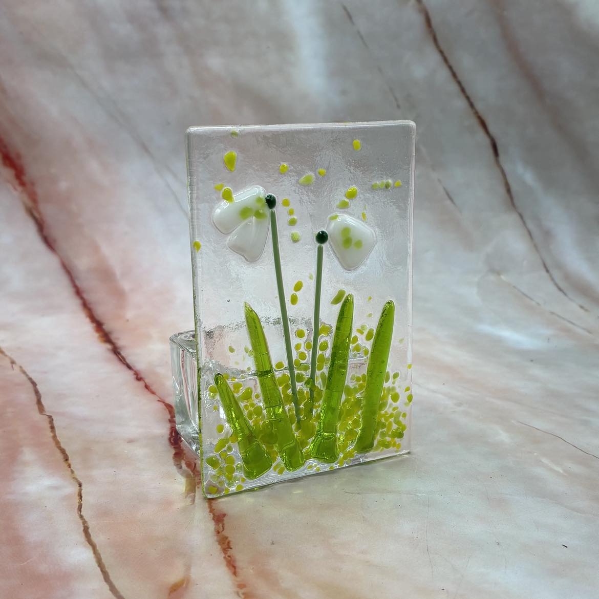 Flower Tealight Holders | Fused Glass | Snow Drops