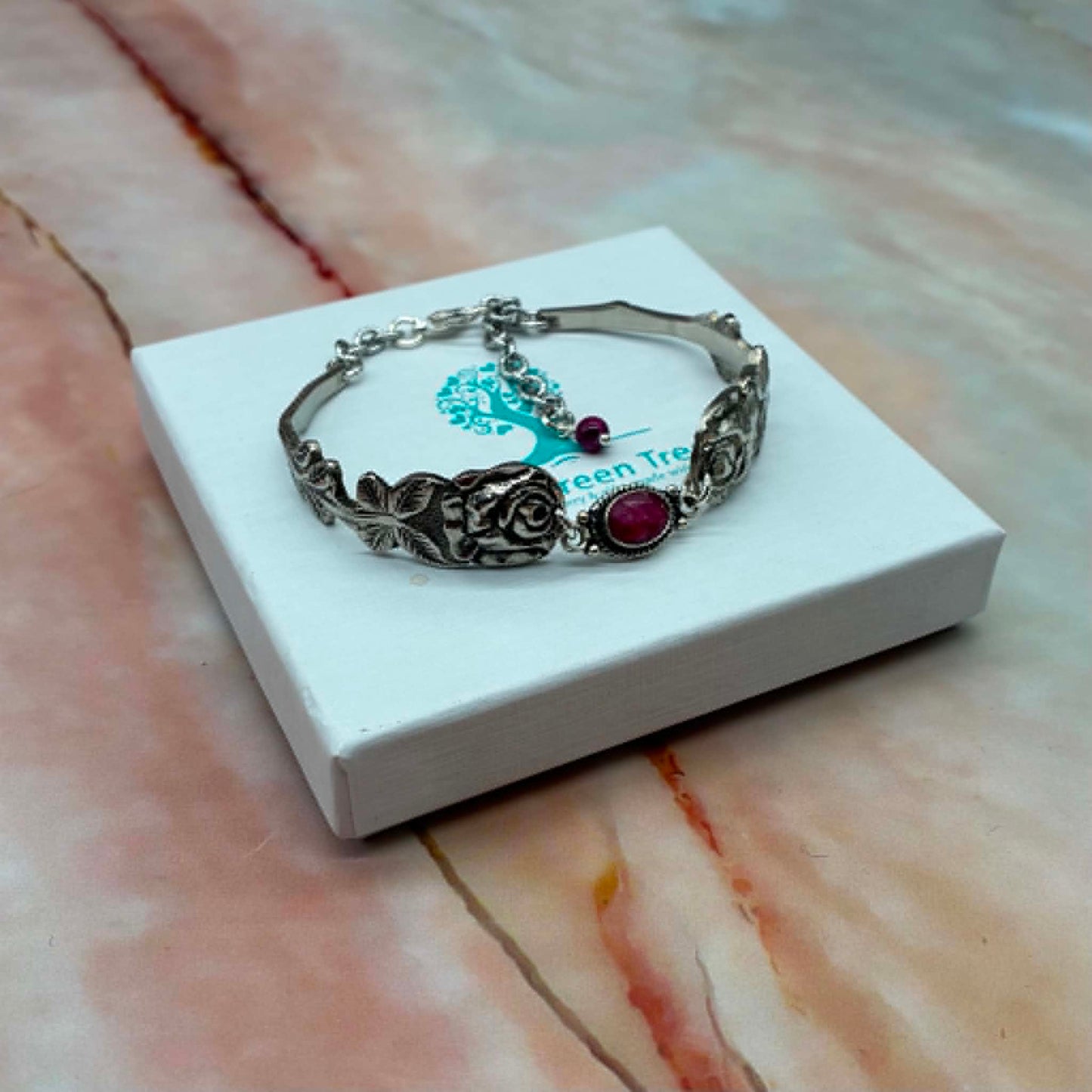 Adjustable Vintage Spoon Bracelets with Crystal Charms | Sterling Silver & Silver Plated | Various Designs