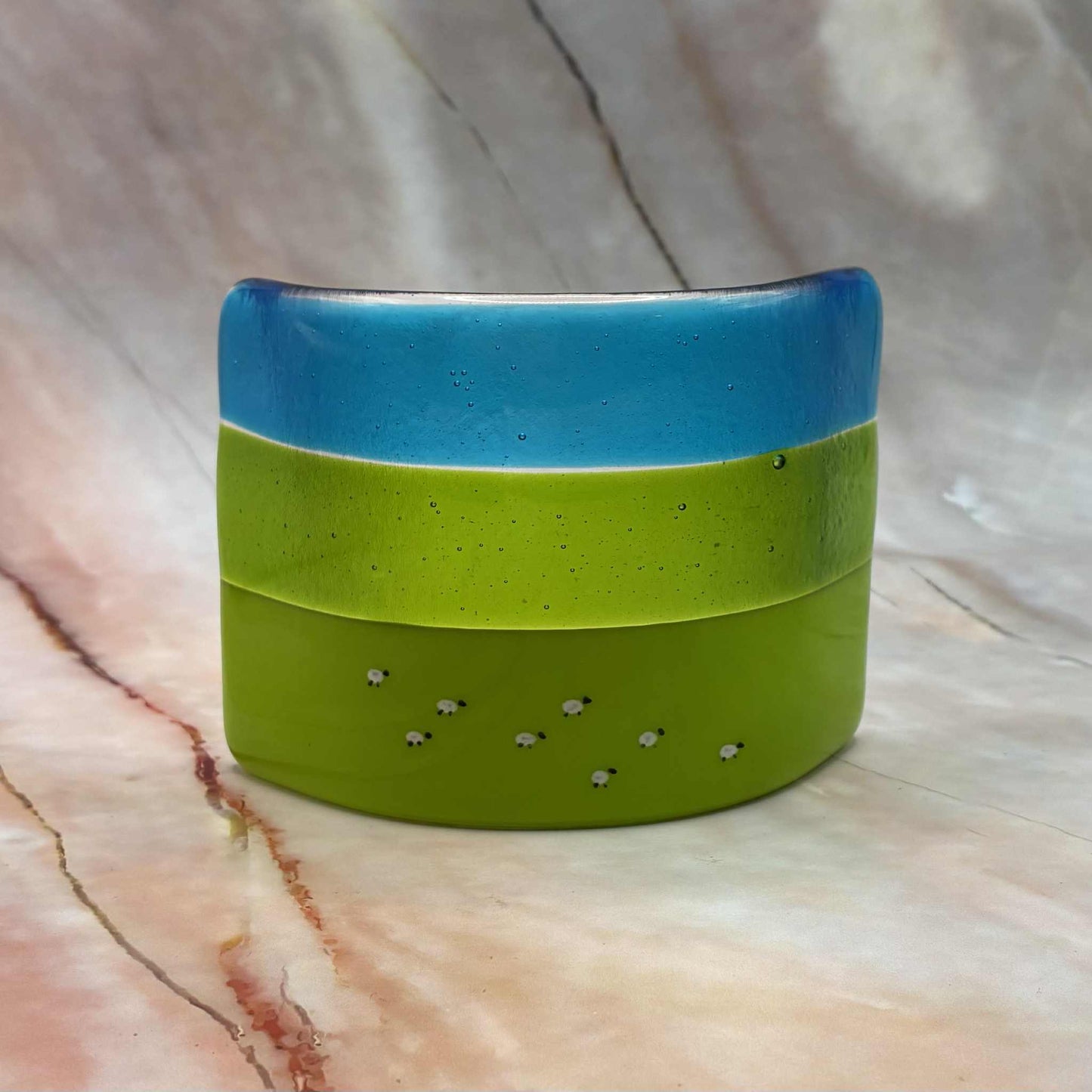 Fields of Sheep | Fused Glass | Freestanding Candle Curve