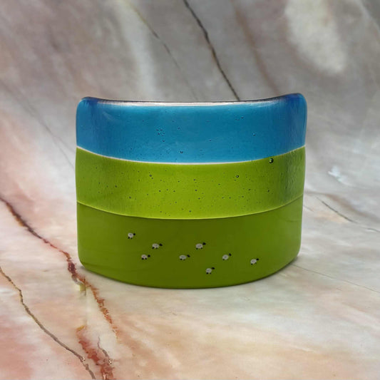 Fields of Sheep | Fused Glass | Freestanding Candle Curve