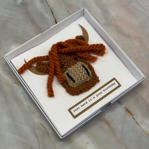 Handmade Knitted Highland Cow Cards | Boxed
