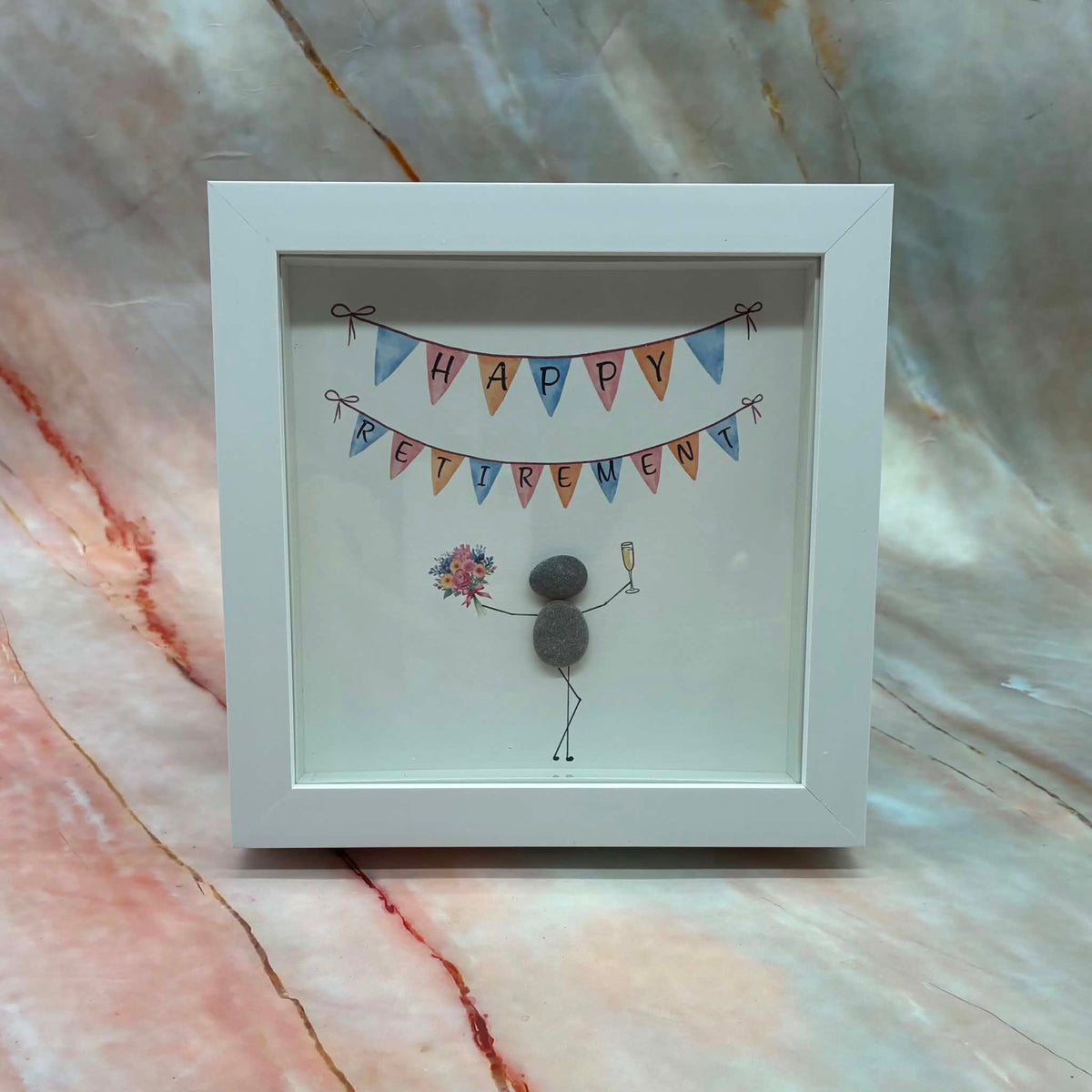 Handmade Framed Pebble Art | Happy Retirement
