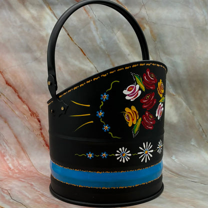 Hand Painted Coal Scuttle | Metal & Enamel