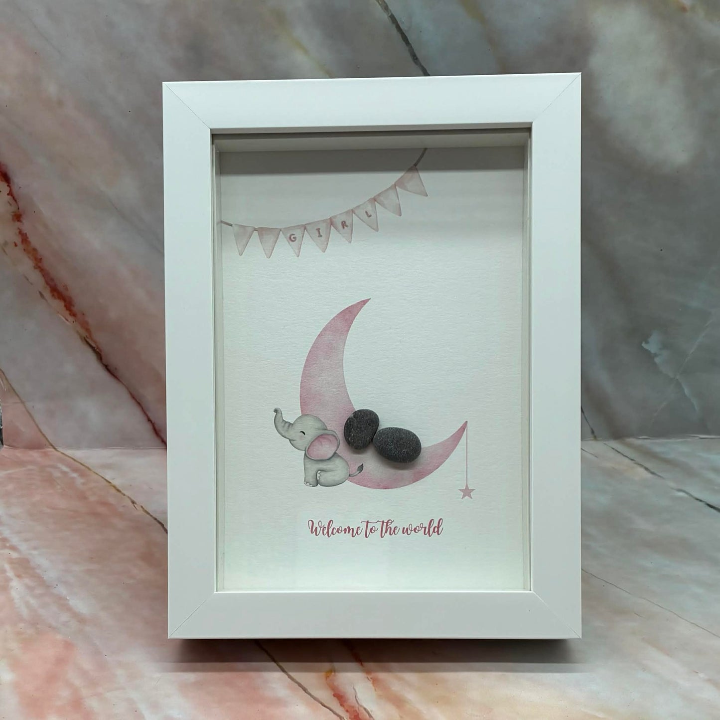Handmade Framed Pebble Art | New Baby