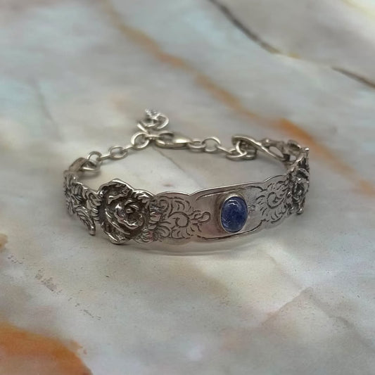 Adjustable Vintage Spoon Bracelets | Solid Silver | Tanzonite