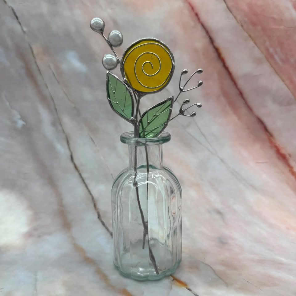 Single Rose Posy in a Jar | Stained Glass | Various Colours