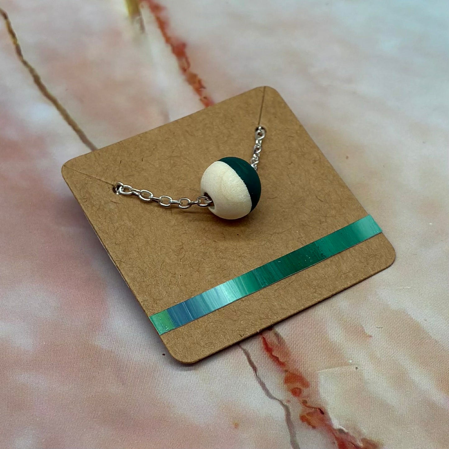 Wooden Bead Necklaces | Hand Painted | Silver Plated or Rose Gold Plated Chains