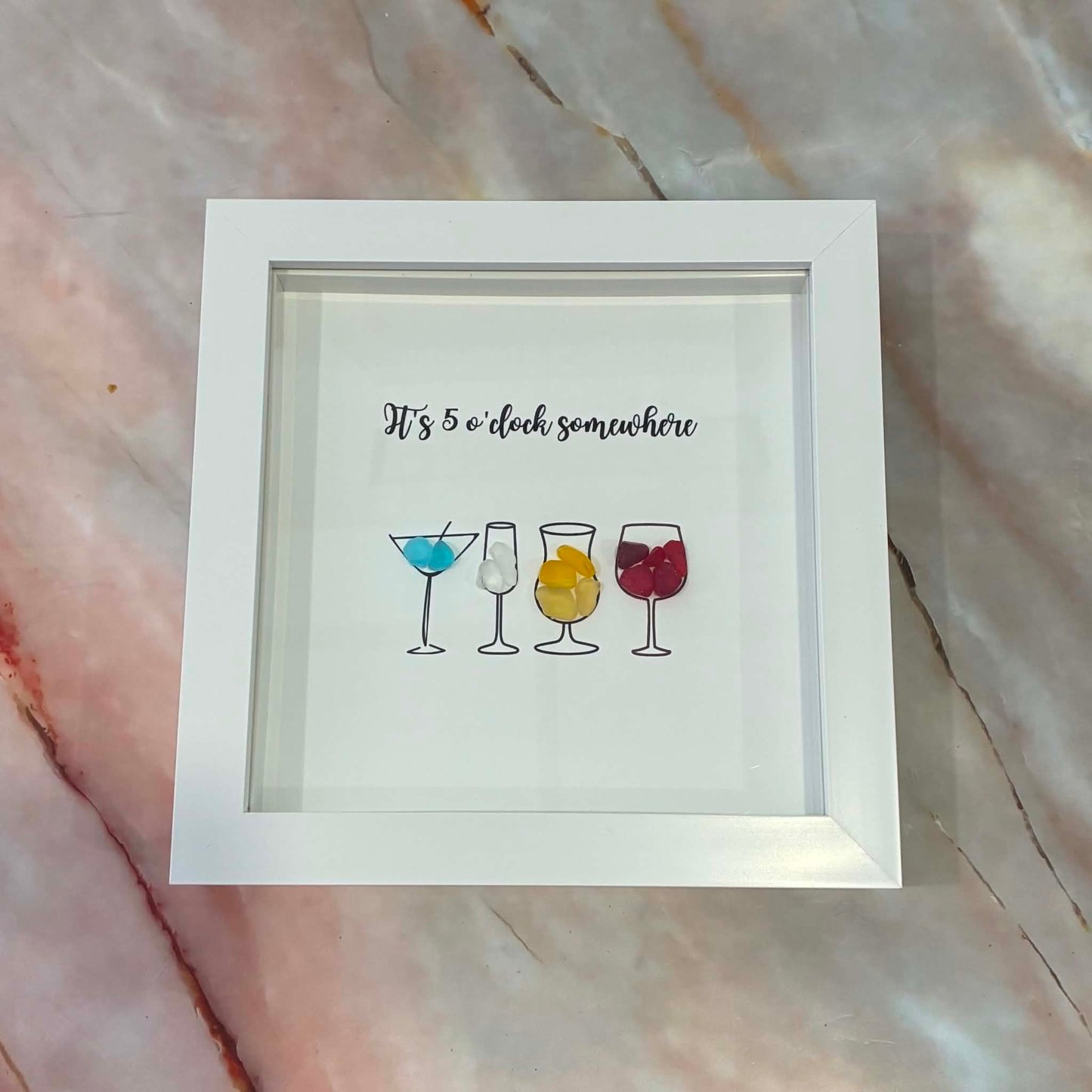 Handmade Framed Pebble Art | It's 5 o'clock Somewhere