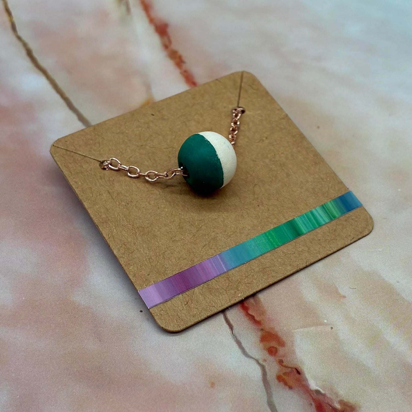 Wooden Bead Necklaces | Hand Painted | Silver Plated or Rose Gold Plated Chains