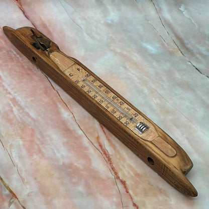 Flying Shuttle Thermometer | Antique Wooden Mill Shuttle