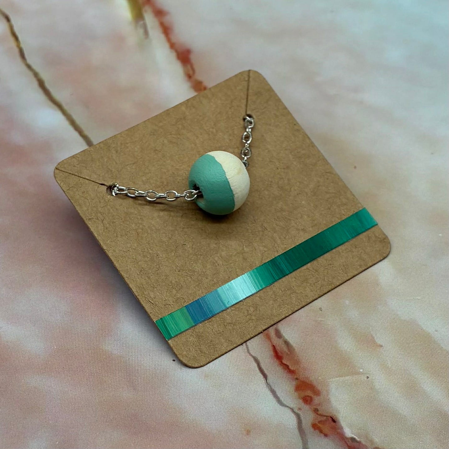 Wooden Bead Necklaces | Hand Painted | Silver Plated or Rose Gold Plated Chains
