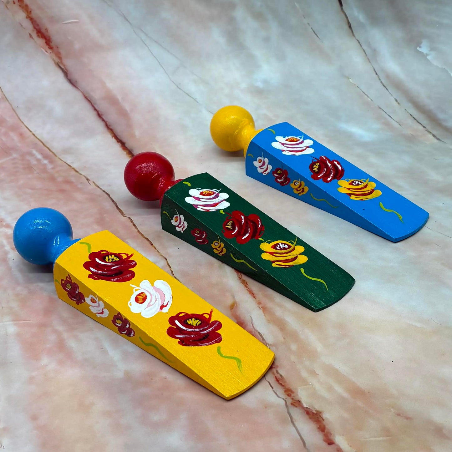 Hand Painted Door Wedges | Wood & Enamel