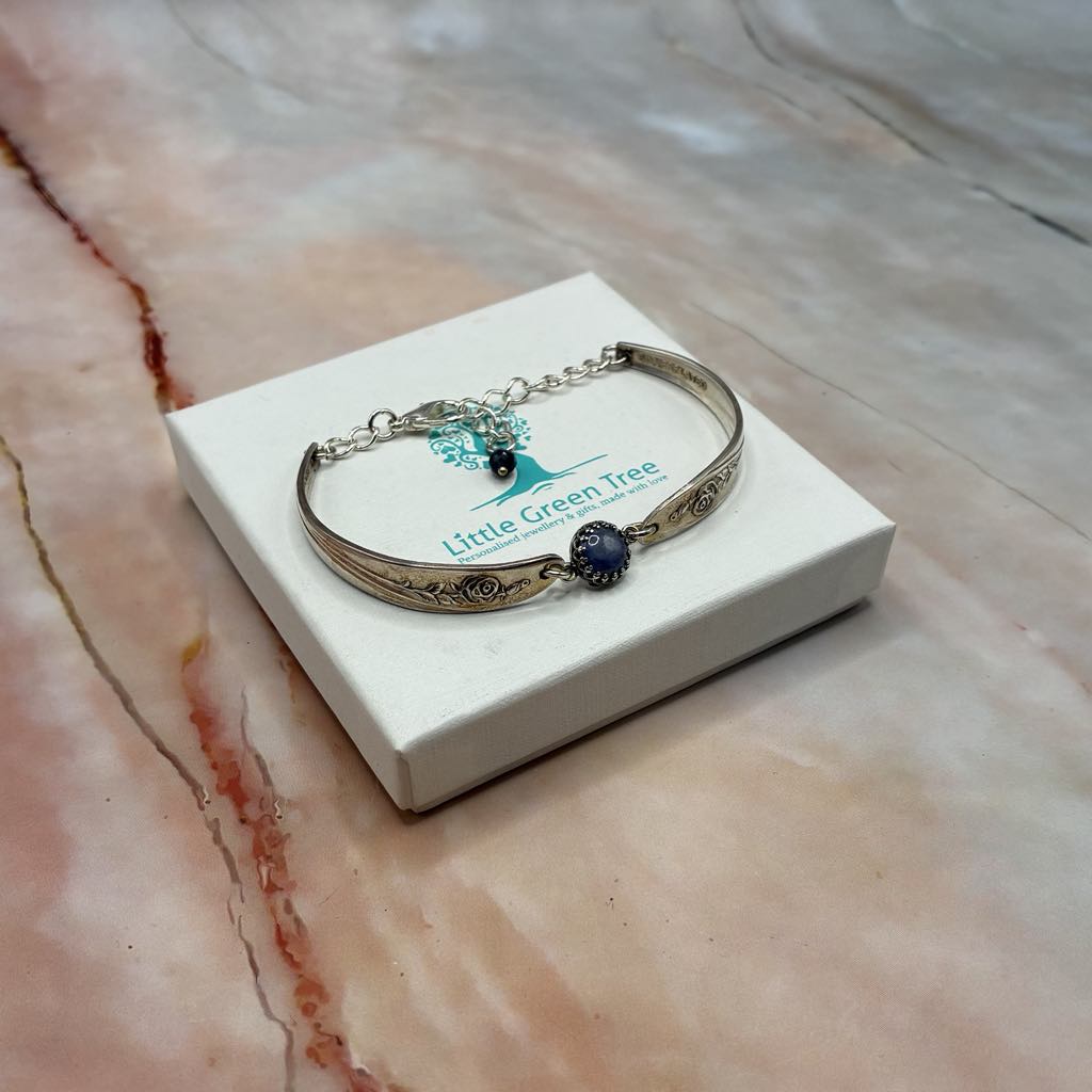 Adjustable Vintage Spoon Bracelets with Crystal Charms | Sterling Silver & Silver Plated | Various Designs