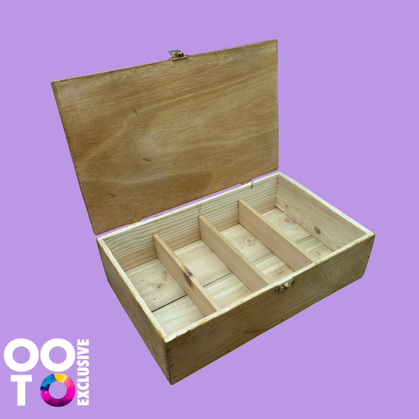 Wooden Storage Box with Hinged Lid | 4 Compartments