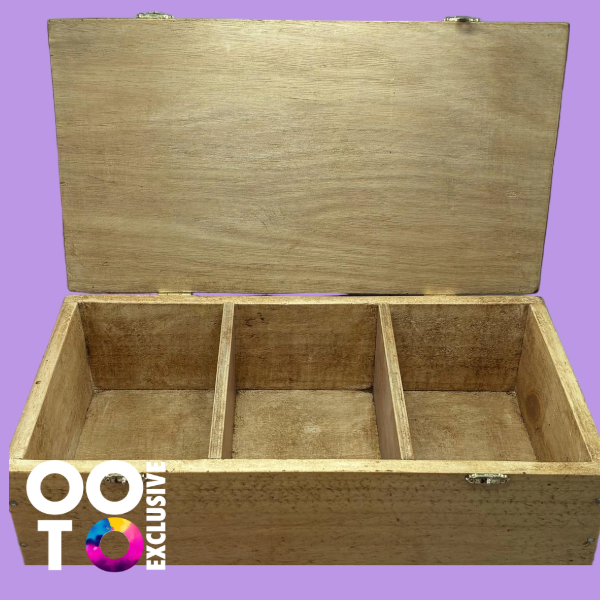 Wooden Storage Box with Hinged Lid | 3 Compartments