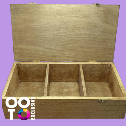 Wooden Storage Box with Hinged Lid | 3 Compartments