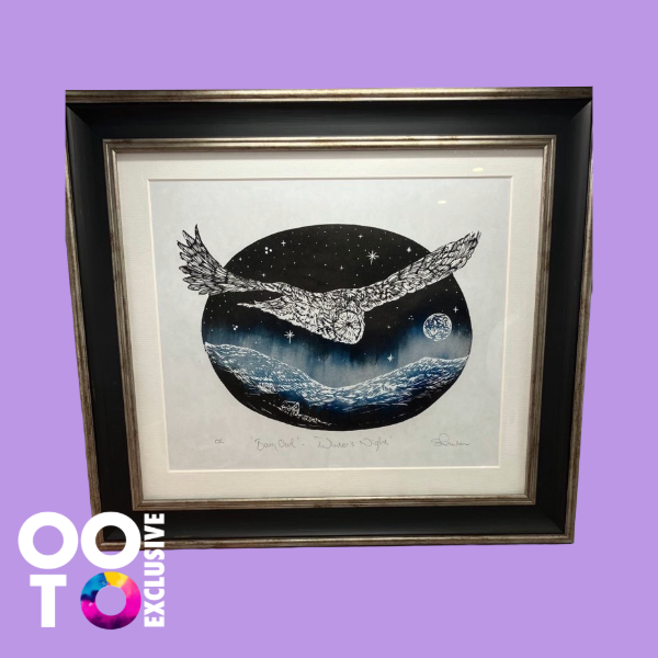 Barn Owl - Winter's Night | Open Edition Framed Lino Print