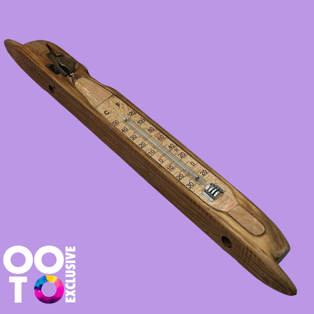 Flying Shuttle Thermometer | Antique Wooden Mill Shuttle