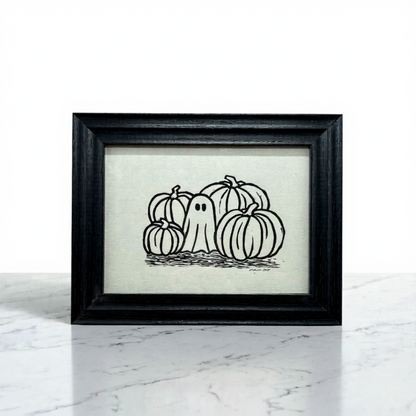 Pumpkin Patch Ghost Lino Print | 8 x 10 inch Frame