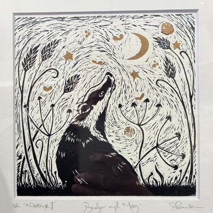 Nocturne I, II & III | Open Edition Framed Lino Prints of Badger, Fox & Hare