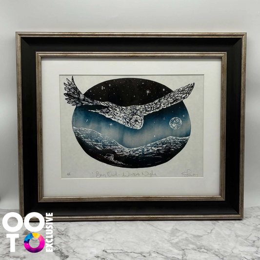 Barn Owl - Winter's Night | Open Edition Framed Lino Print