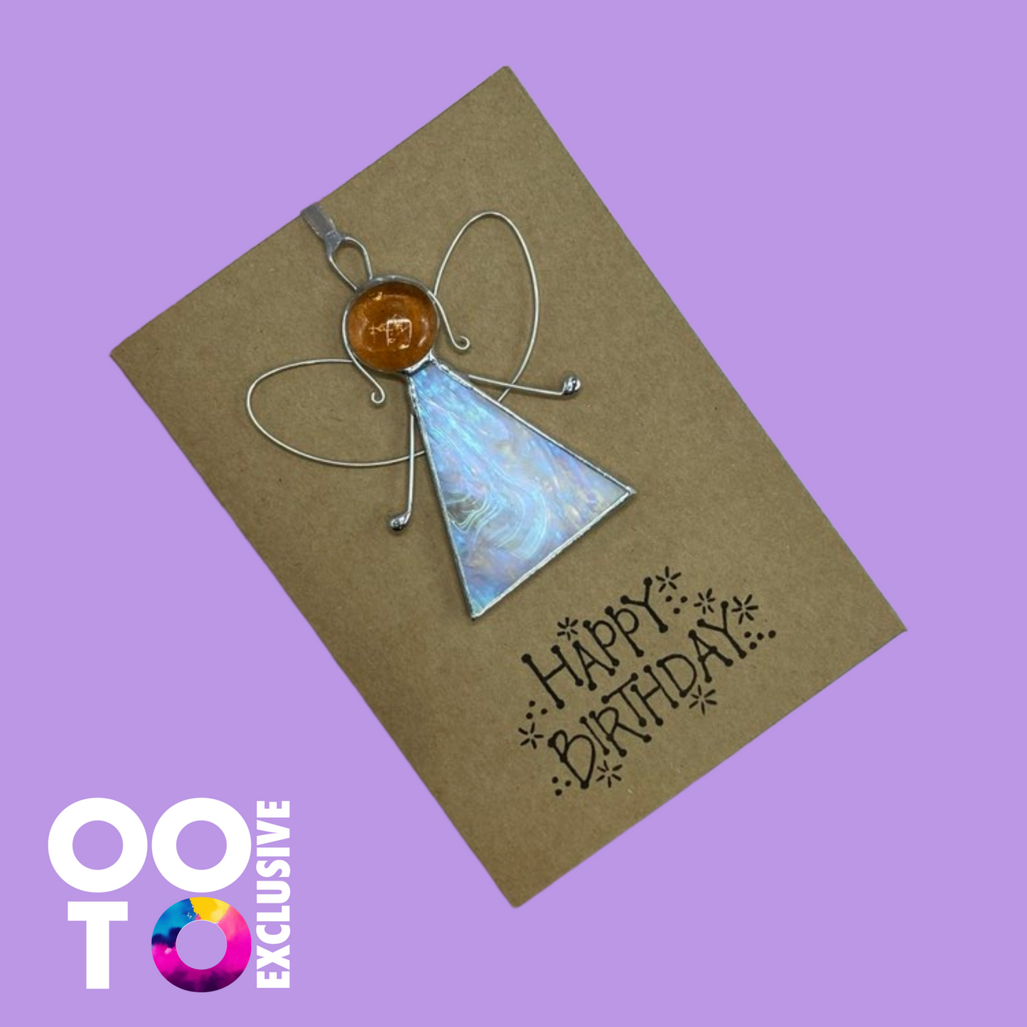 Birthday Card with White Angel | Stained Glass